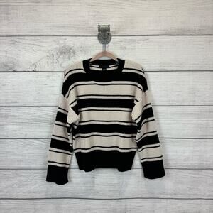 Sanctuary Women's Cream & Black Soft Woven Knit Striped Sweater Size Large
